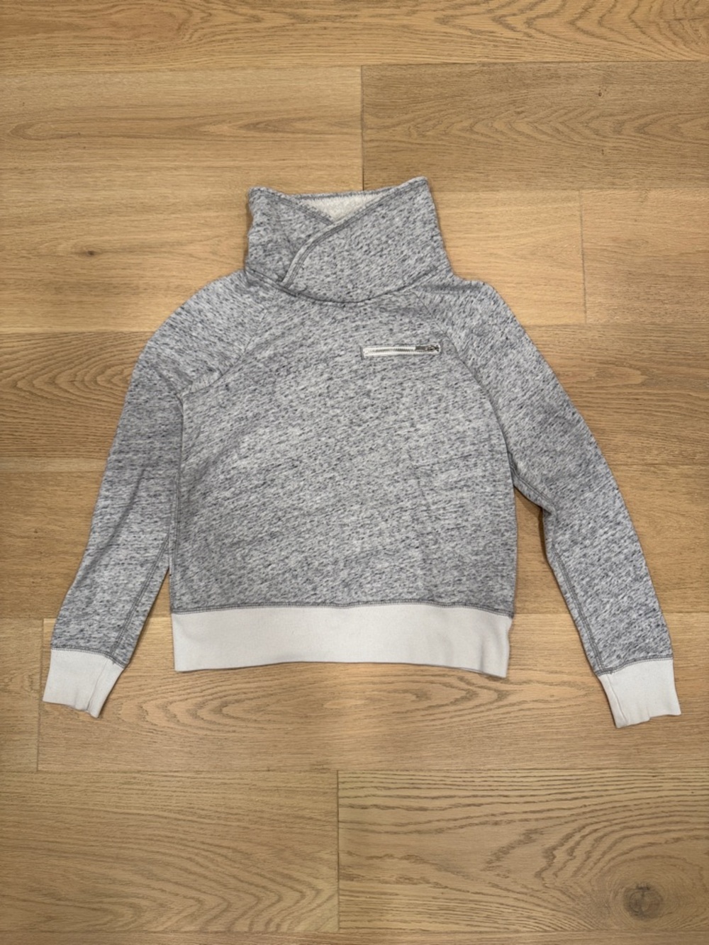 Abercrombie & Fitch Heather Gray Crossover Funnel Neck Sweater with White Trim - Picture 1 of 2